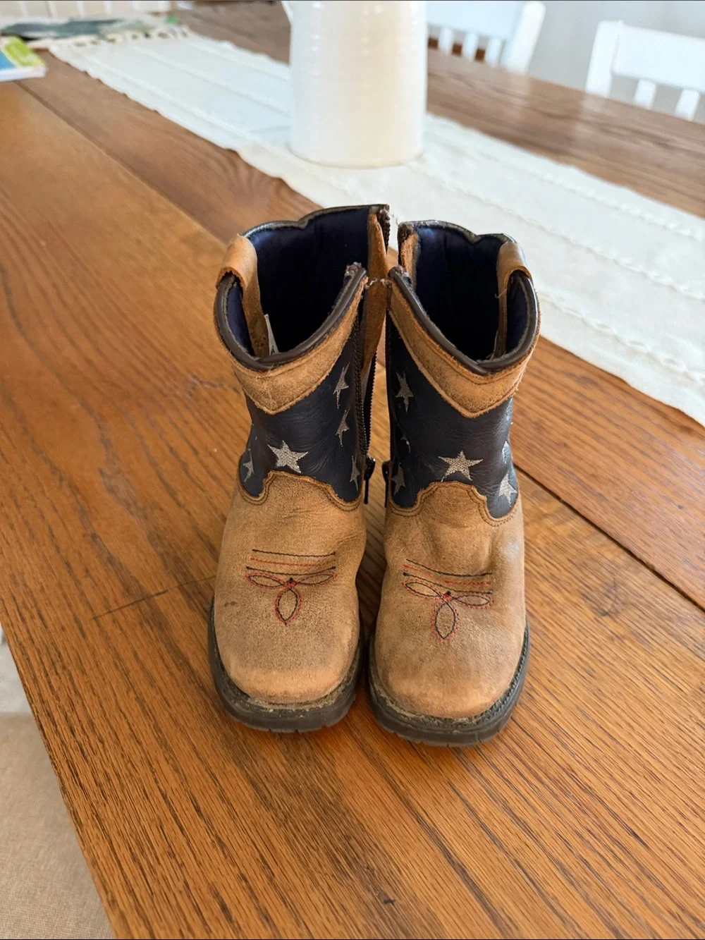 Kids Tan Western Boots with Red, White & Blue Star Accent